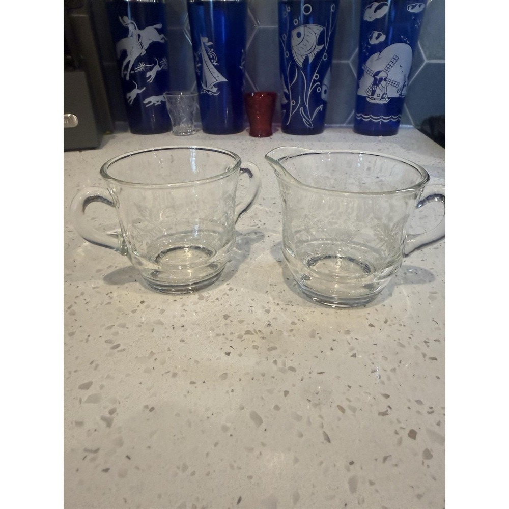 Bartlett Collins White Etched Silk Grape Flat Creamer And Sugar Mid Century